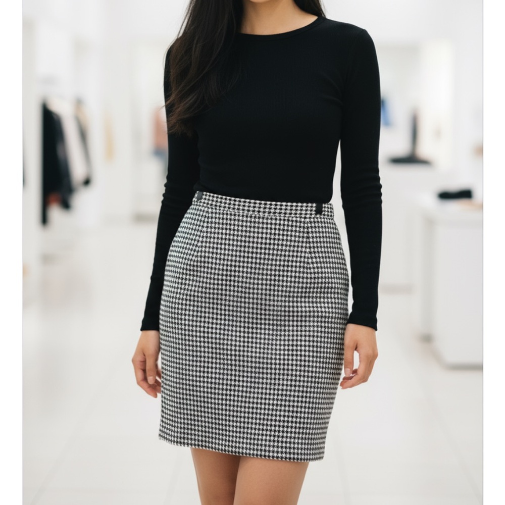 EXPRESS Vintage Black & White Wool Blend Houndstooth Pencil Skirt Size 7